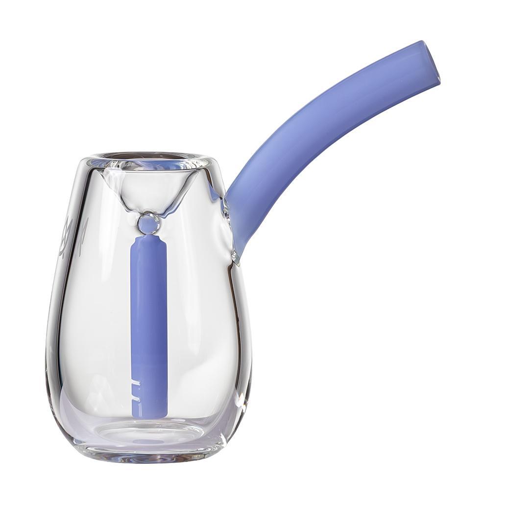 MJ Arsenal Flower Bubbler - Bulb, a compact glass bubbler with blue accents, perfect for portable water filtration.