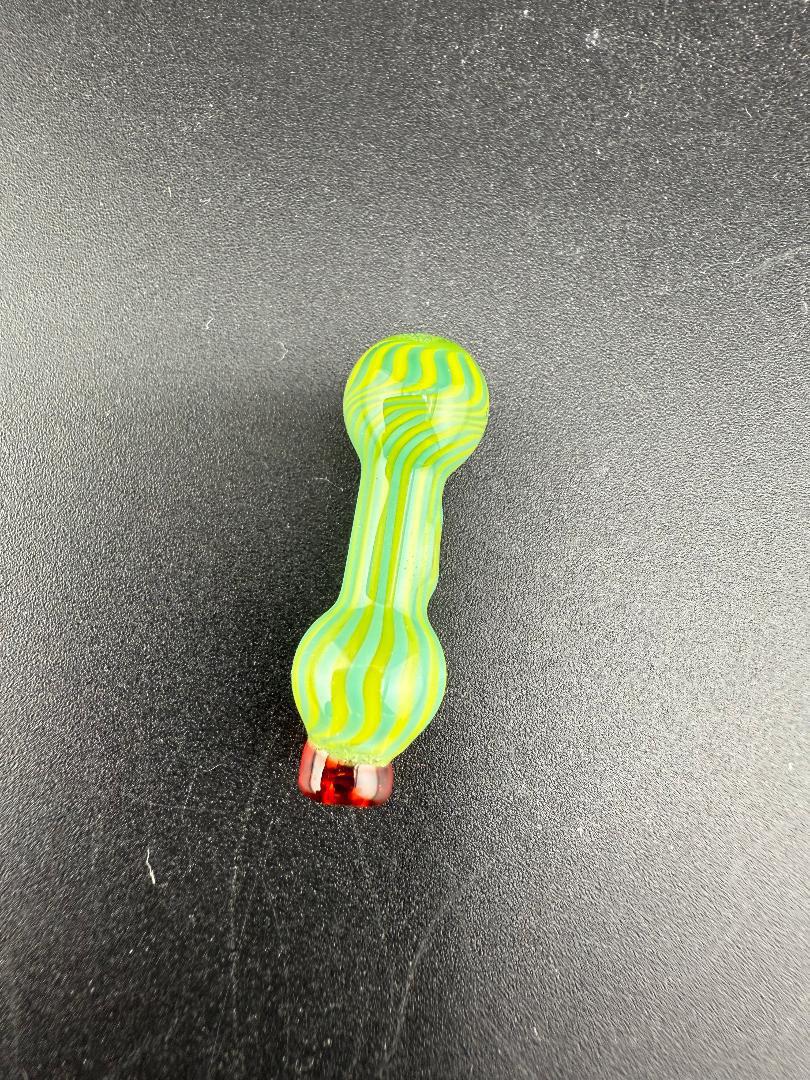 Paulson Pieces Puffco Proxy Ball Cap Replacement - Handcrafted glass accessory showing green and yellow striped design.