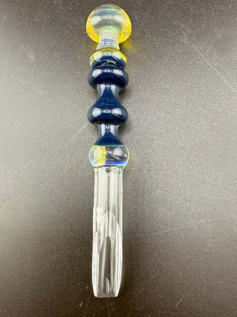 Brando Glass Dab Tool - Mushroom Topped & Cold Worked Tip Yellow Blue & Green