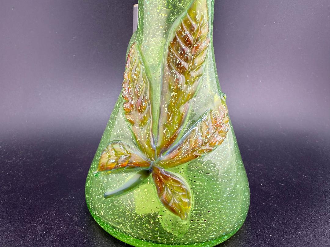 Mr. Gray glass mini tube with pressed leaf design in vibrant dichroic glasswork.