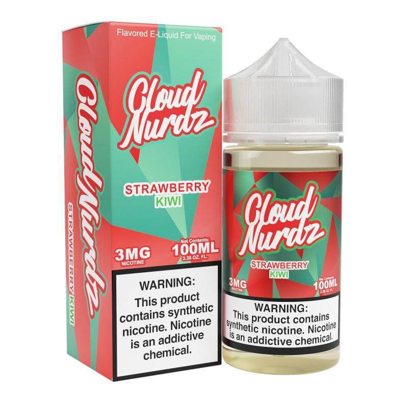 Cloud Nurdz 100ml e-liquid with strawberry and kiwi flavor, perfect for a sweet and fruity vaping experience.