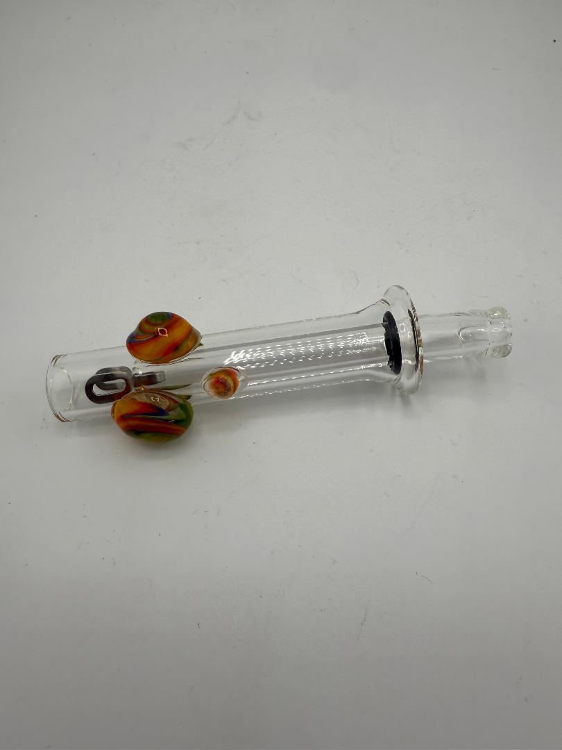 Home blown glass color accented slider with vibrant details, handcrafted for durability and style in the USA.
