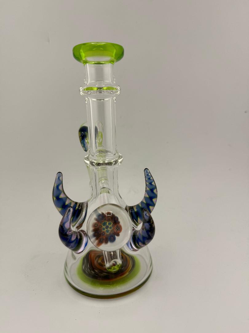 Lylo Glass Horned Mini Beaker 10mm with unique horned accents and sturdy beaker base, handcrafted in Spokane, WA.