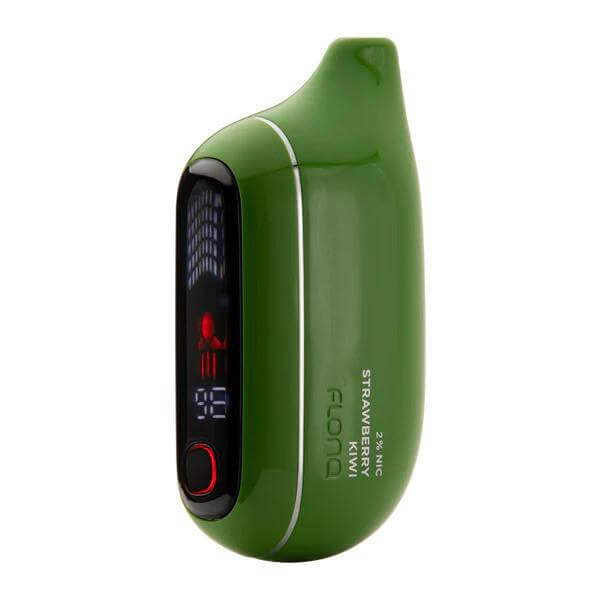 Flonq Max Pro 2% vape in green with LED screen, strawberry kiwi flavor, 20,000 puffs, and 650 mAh battery.