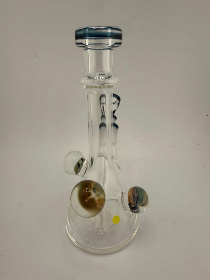 Lylo Glass Color Accent Mini Beaker 10mm, handmade glass water pipe with colored accents, ideal for concentrates and dry herbs.