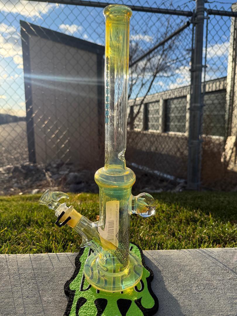 Highgrade Glass Flower Straight Tube - Fumed Bowl & Downstem w/ Sacred Geometry Bake Ons 14mm 45°