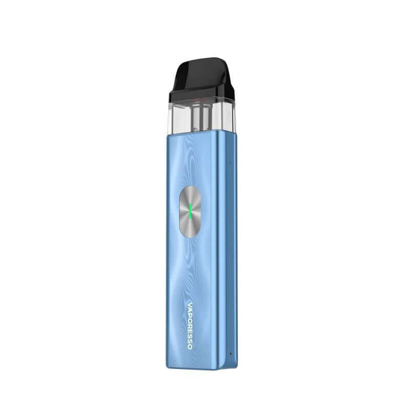 Vaporesso XROS 4 Mini pod system in blue color with adjustable airflow and COREX technology.