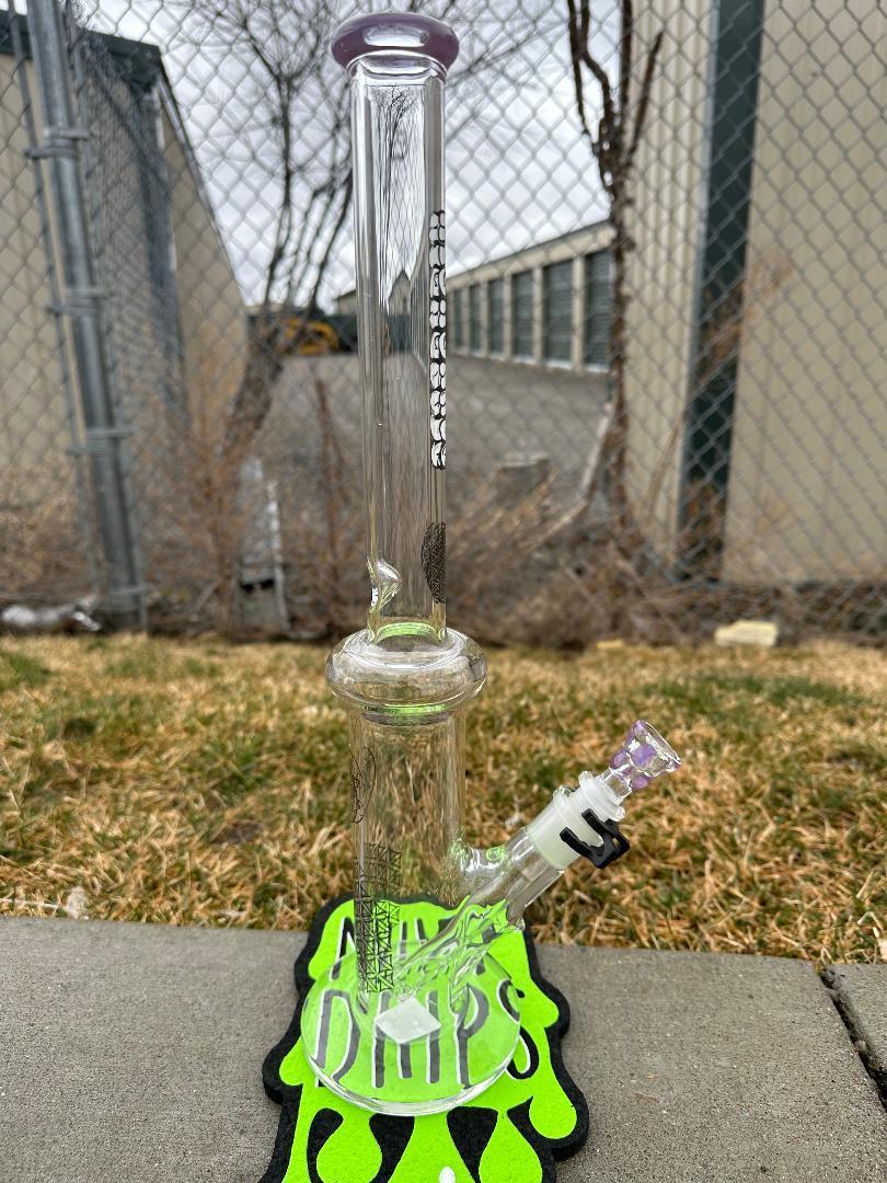 HighGrade Glass Flower Straight Tube - Sacred Geometry Bake On w/ Colored Accents 14mm 45°