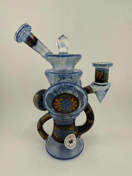 Crondo Glass Redisculator Blue w/ Wig wag & Faceted Opal Marble Recycler 19mm 90°