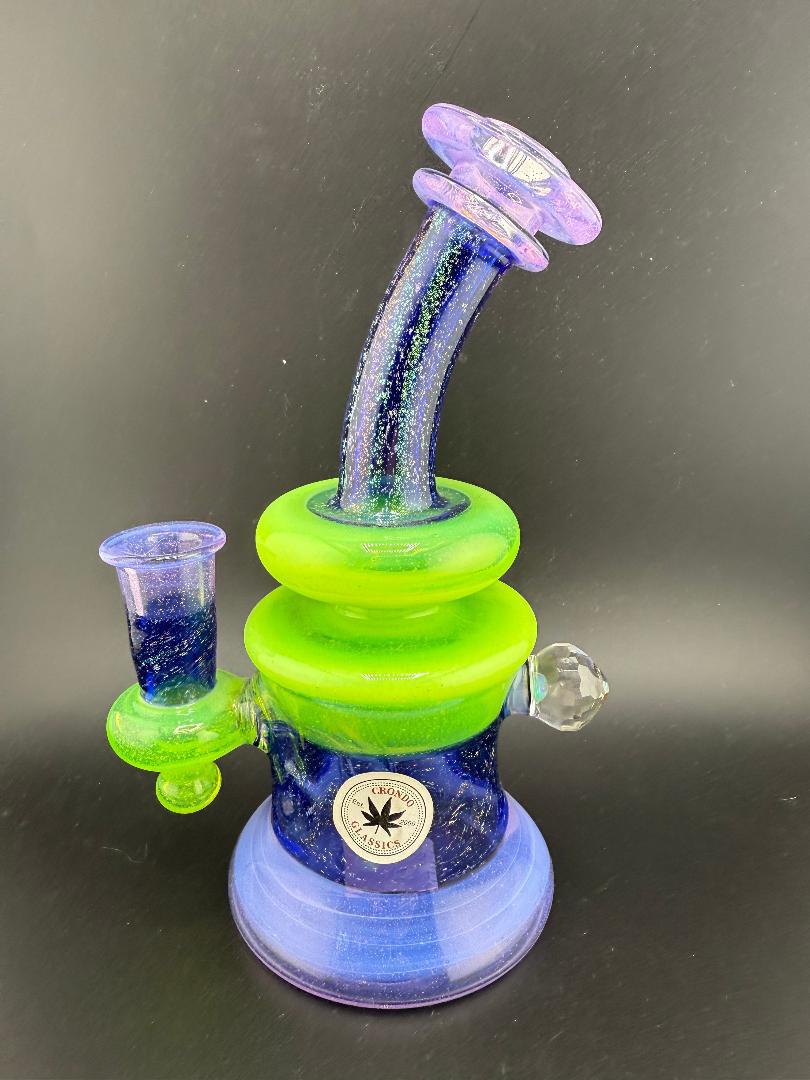Crondo Glass Dichroic Slyme & Purple Banger Hanger w/ Opal Marble 14mm 90°