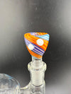Vibrant Multi Color Swirl 14mm Bowl featuring dynamic swirls of orange, blue, and purple, enhancing your smoking experience.