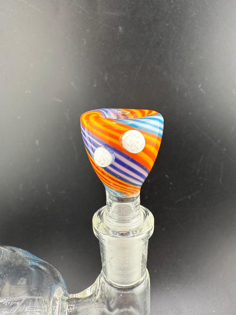 Vibrant Multi Color Swirl 14mm Bowl featuring dynamic swirls of orange, blue, and purple, enhancing your smoking experience.