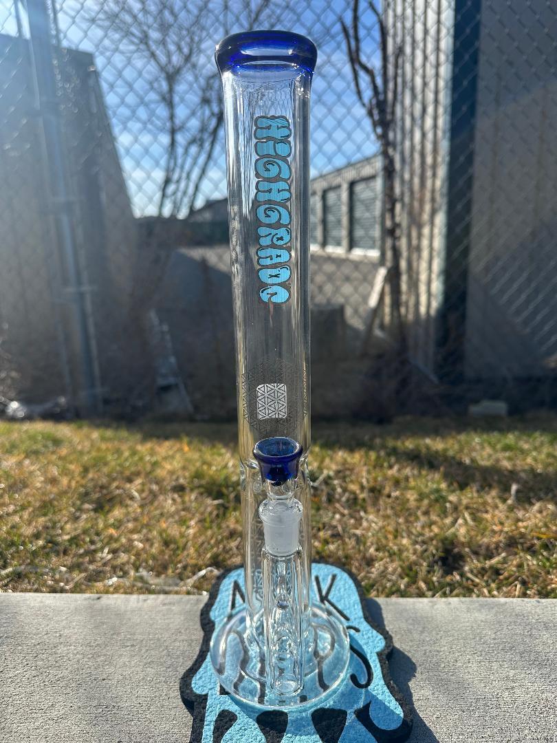 HighGrade Glass Straight Flower Tube - 16" Color Accent w/ Sacred Geometry Bake On 14mm 90°