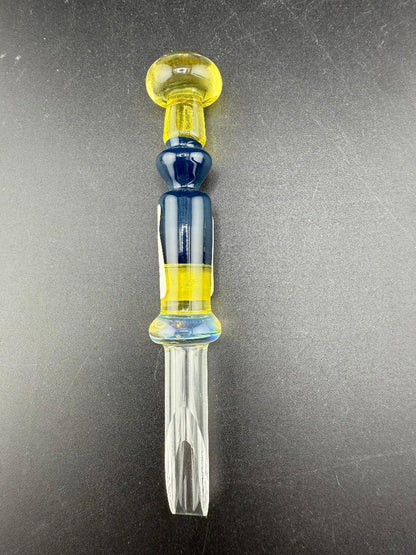 Brando Glass Dab Tool - Mushroom Topped & Cold Worked Tip Yellow Blue & Green