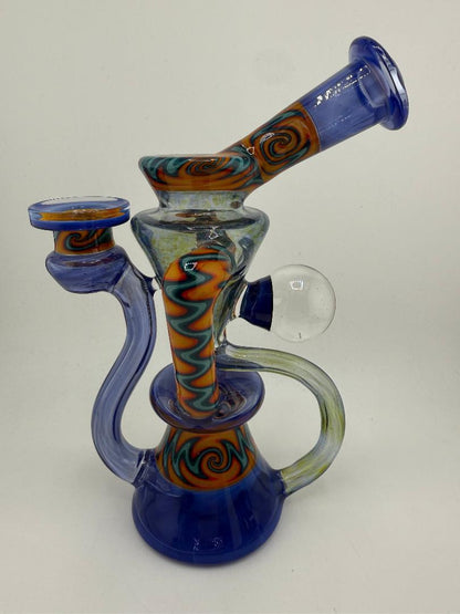 Crondo Glass Sonic Blue Fire & Ice Wig Wag Recycler 14mm 90° W/ Matching Hammer