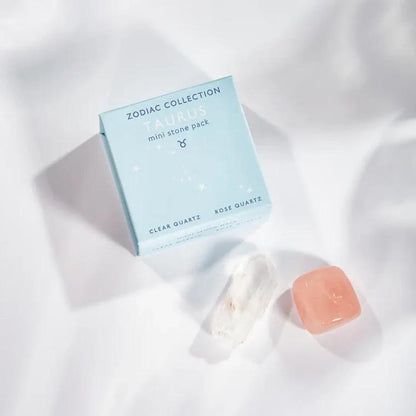 Taurus Zodiac Collection Mini Stone Pack featuring clear quartz and rose quartz stones for astrological energy.