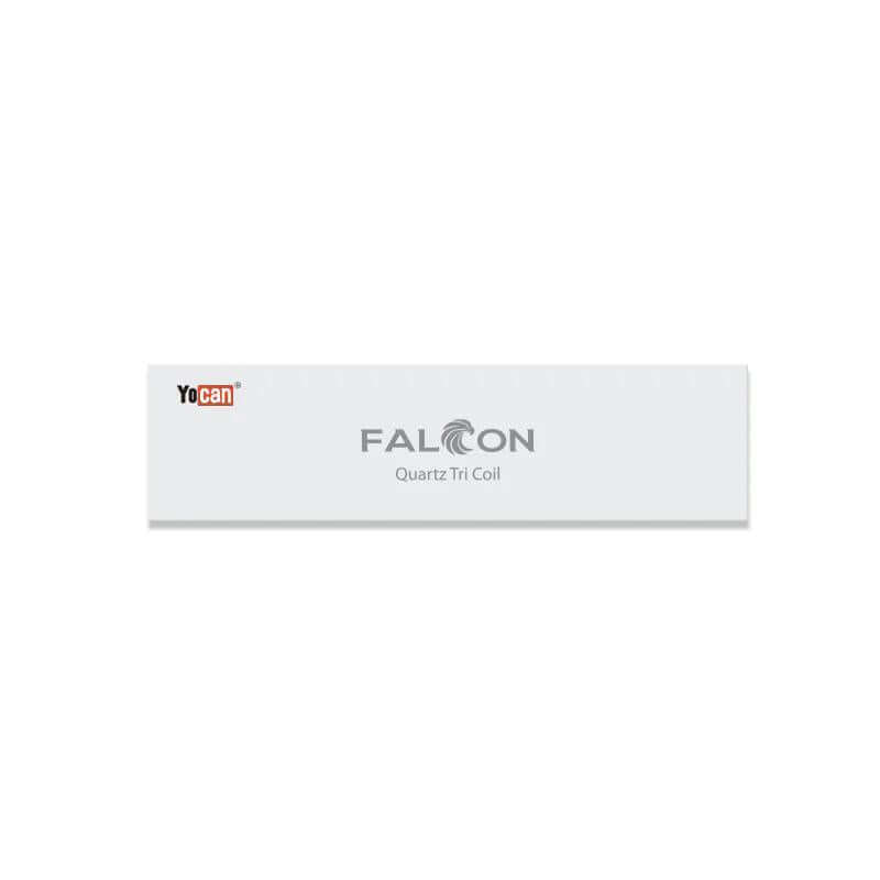 Yocan Falcon Quartz Triple Coil packaging for wax concentrate vape, featuring three quartz rods technology.