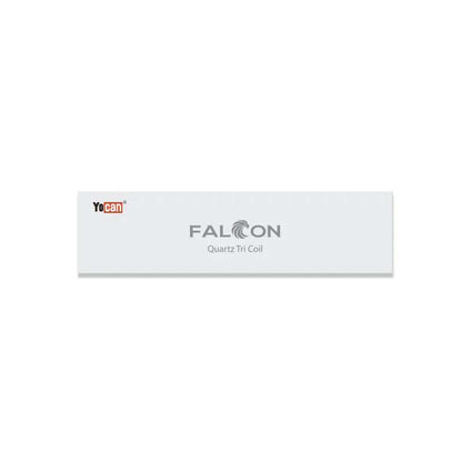 Yocan Falcon Quartz Triple Coil packaging for wax concentrate vape, featuring three quartz rods technology.