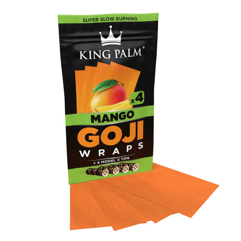 King Palm mango flavored goji wraps pack with 4 super slow burning wraps and Model X filter tips.