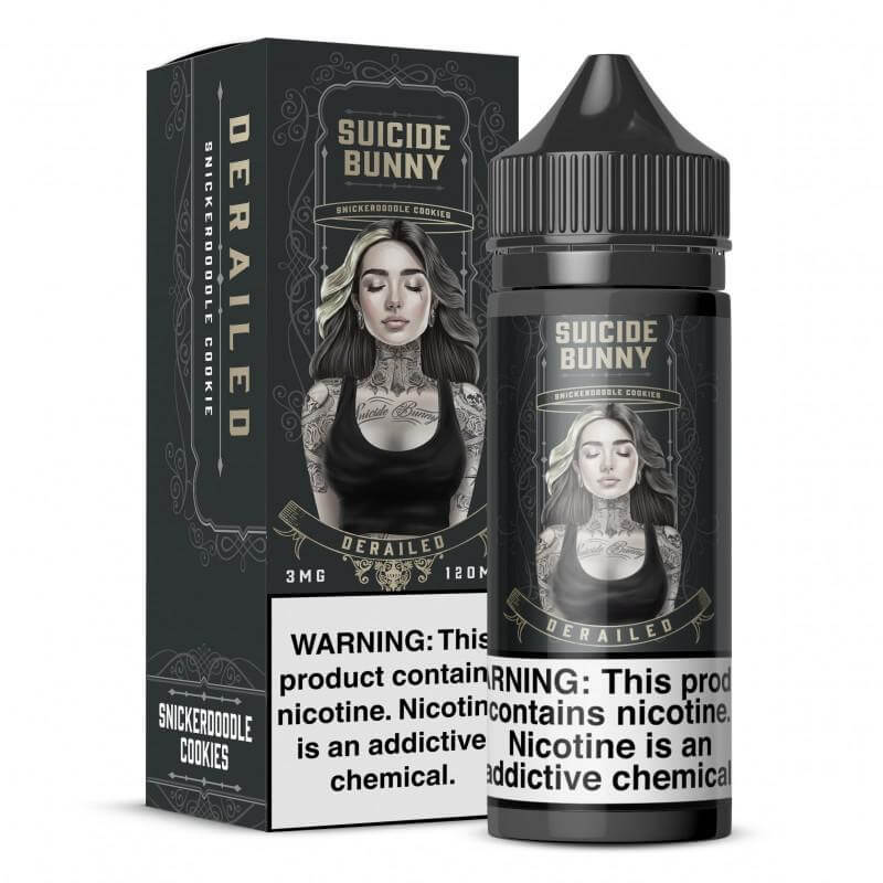 Suicide Bunny Derailed 120ml Vapor juice Snickerdoodle Cookie E-liquid, made in the USA with premium ingredients.