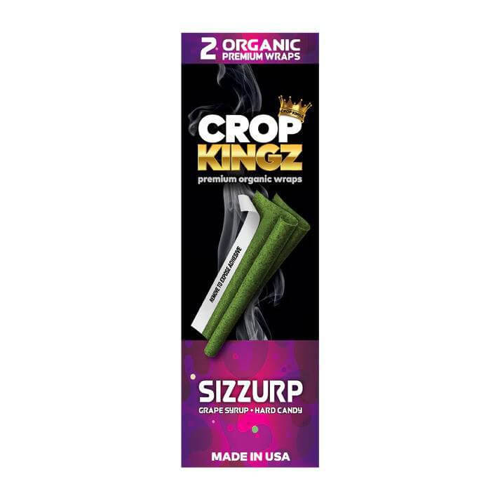 Crop Kingz Organic Hemp Cones Sizzurp flavor with grape syrup, featuring two premium wraps for a smooth smoke.