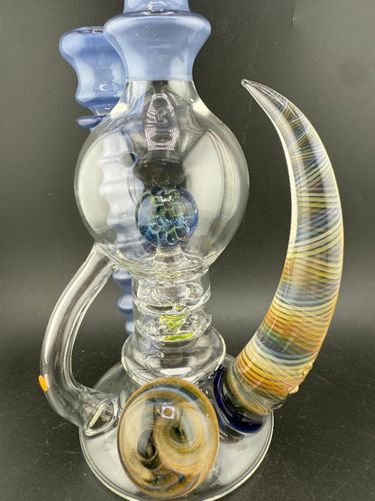 Brando Glass Blooper - Large Format UV Blue w/ Marble Attachments Fumed Horn 14mm 90°