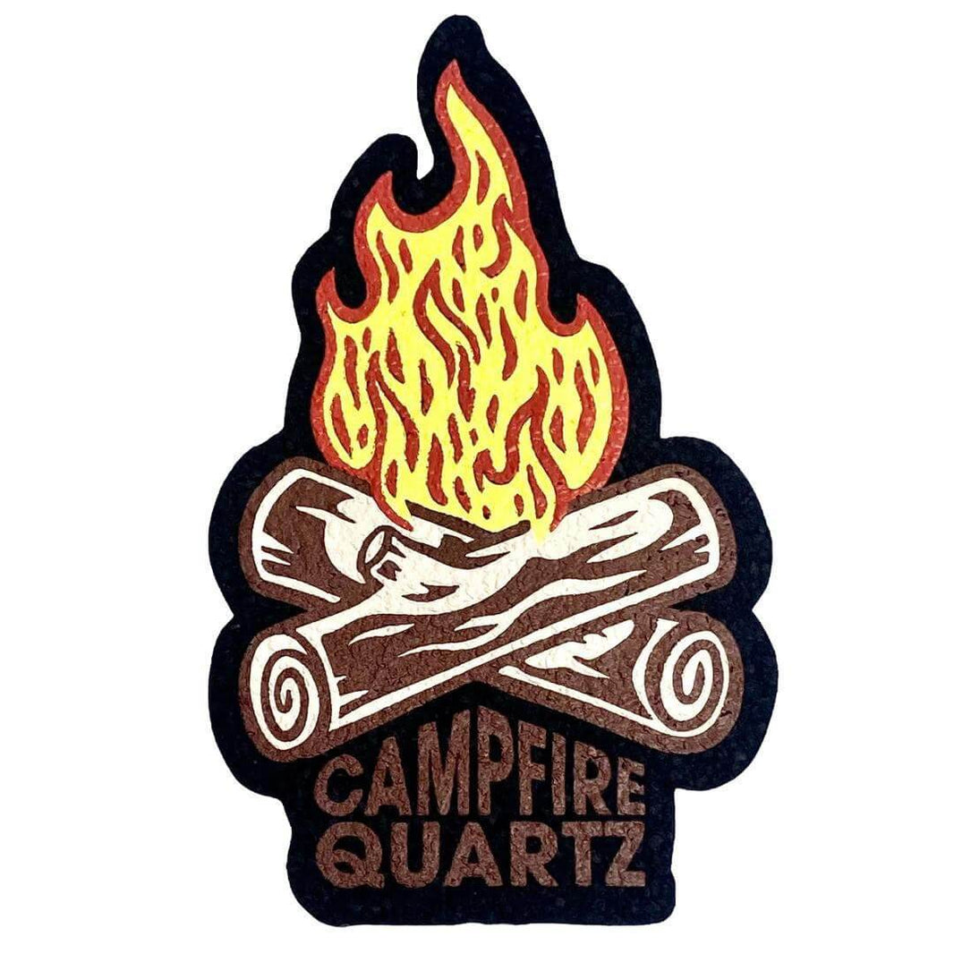 Campfire Quartz Mood Mat featuring flames and logs, eco-friendly dabbing accessory for durable surface protection.