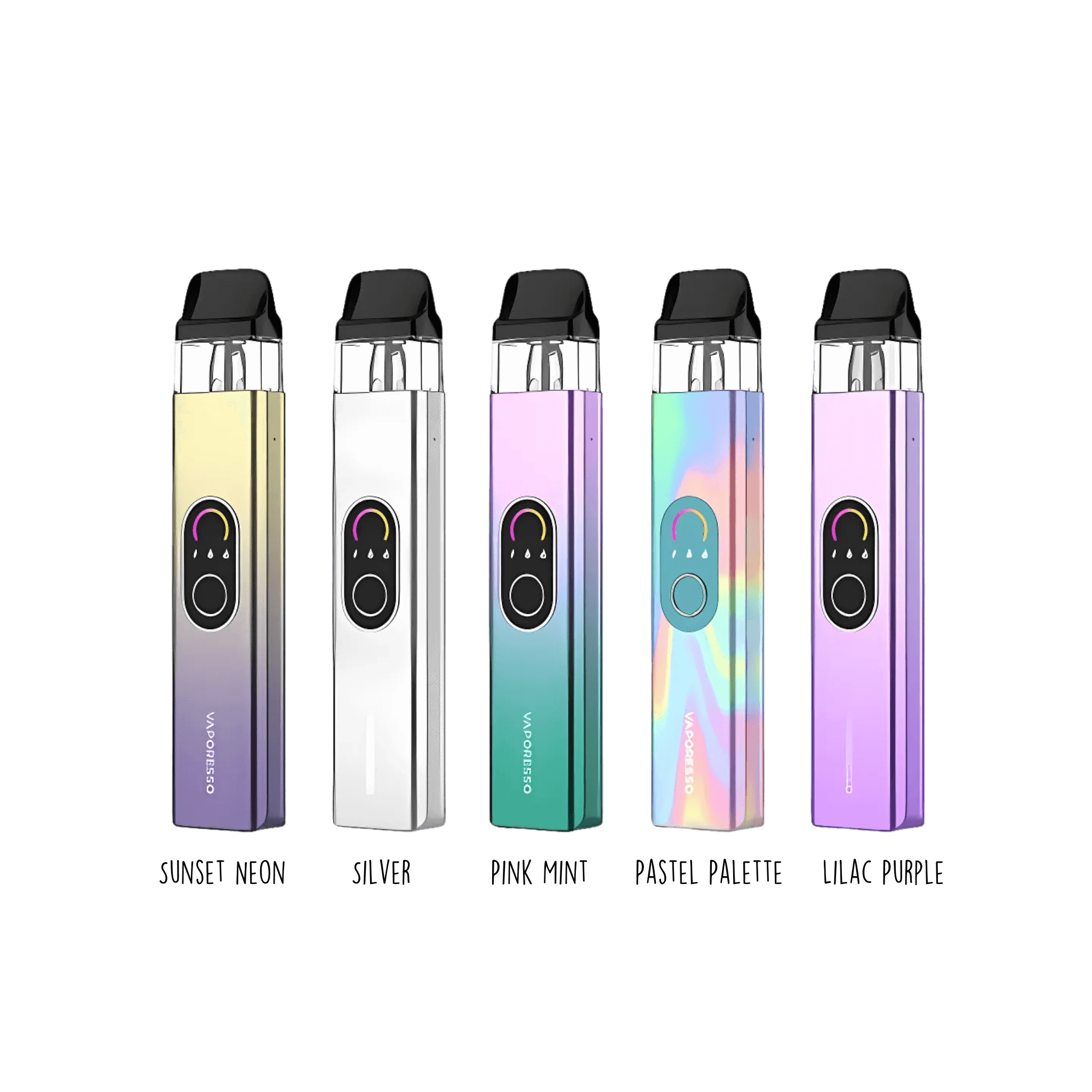 Vaporesso XROS 4 colorful vape devices showcasing COREX 2.0 Technology and various output modes.