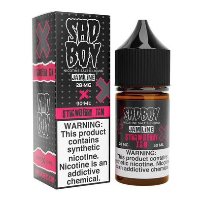 Sad Boy Salt Nic 30ml Strawberry Jam e-liquid bottle and packaging for smooth vaping experiences.