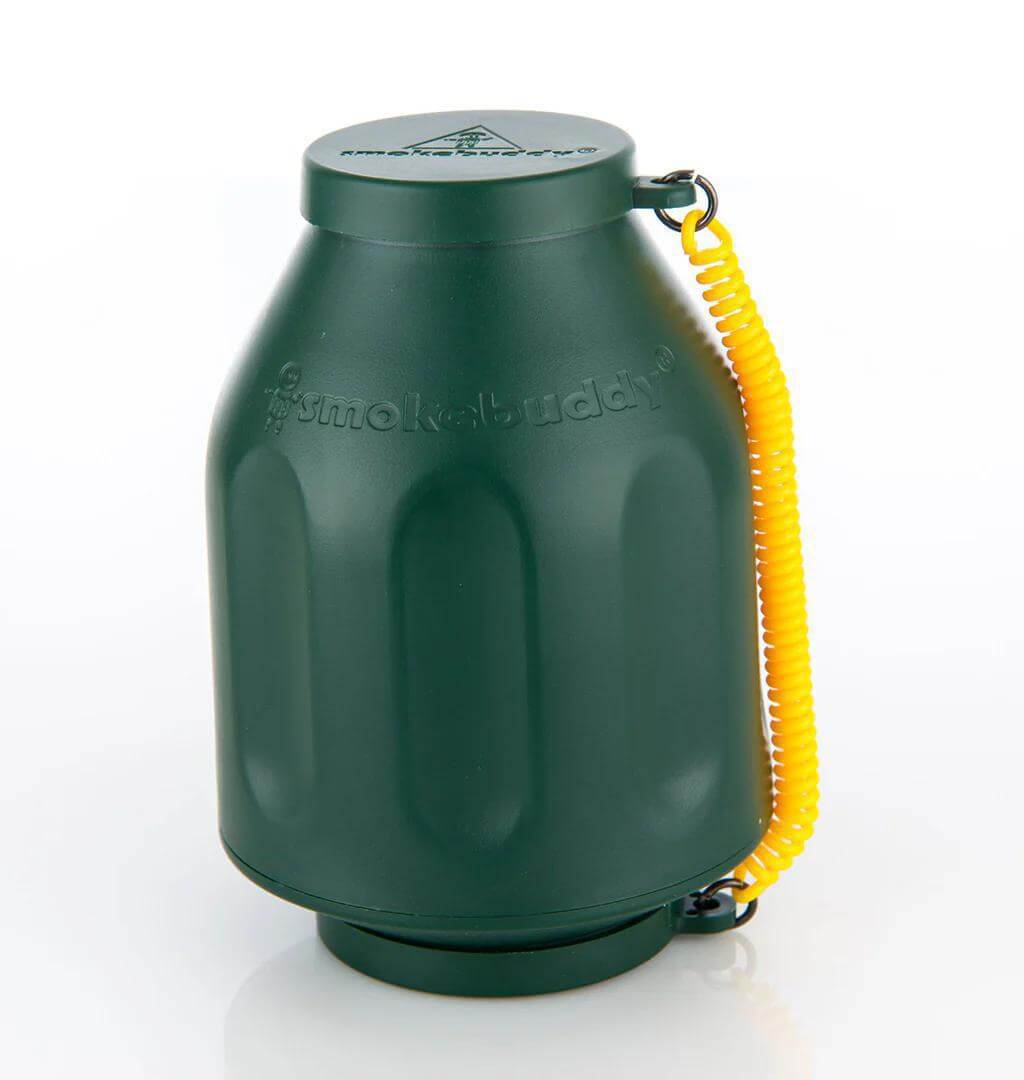 Smokebuddy Original Personal Air Filter in green with keychain, designed for odorless smoke exhalation.