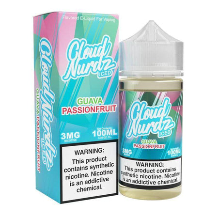 Iced Cloud Nurdz Guava Passionfruit e-liquid 100ml bottle for a refreshing vaping experience.