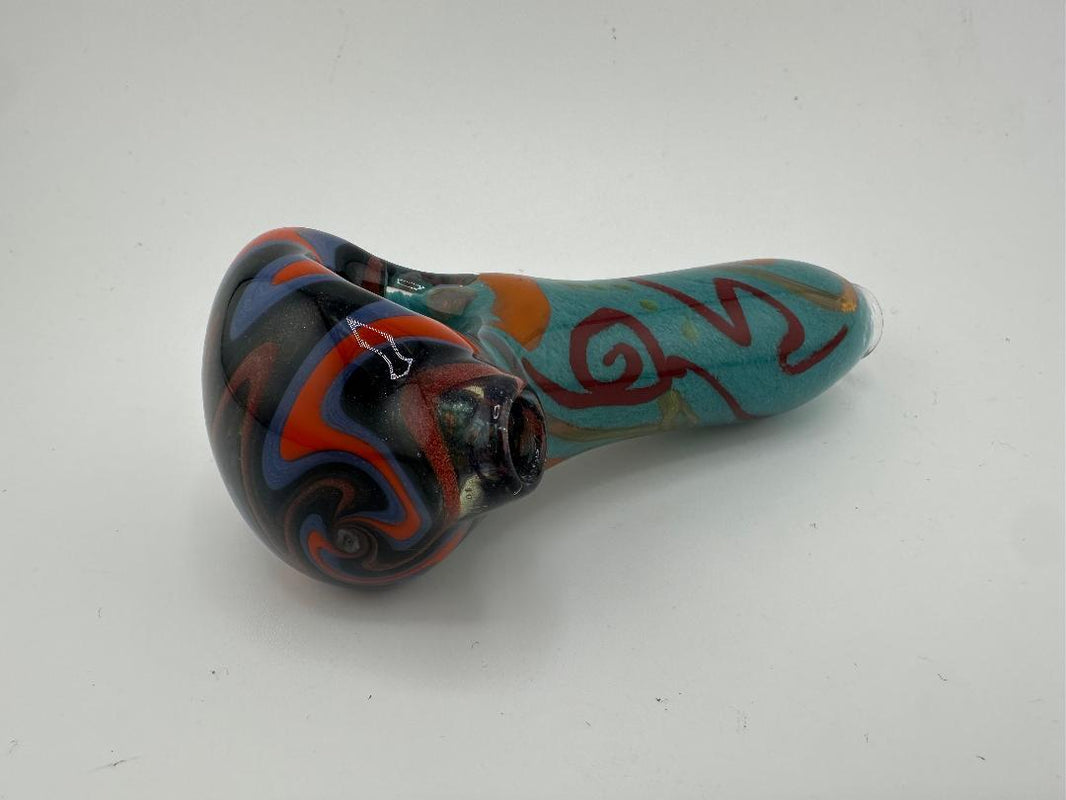 Phranq Glass Dry Pipe - Fully Worked Multi Colored Squiggle Wig Wag