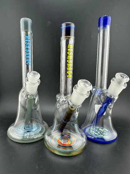 Highgrade Glass Mini Beaker - Color Accented Lip Wrap & Downstem w/ Wig Wag Reversal Bottom 10mm 45°