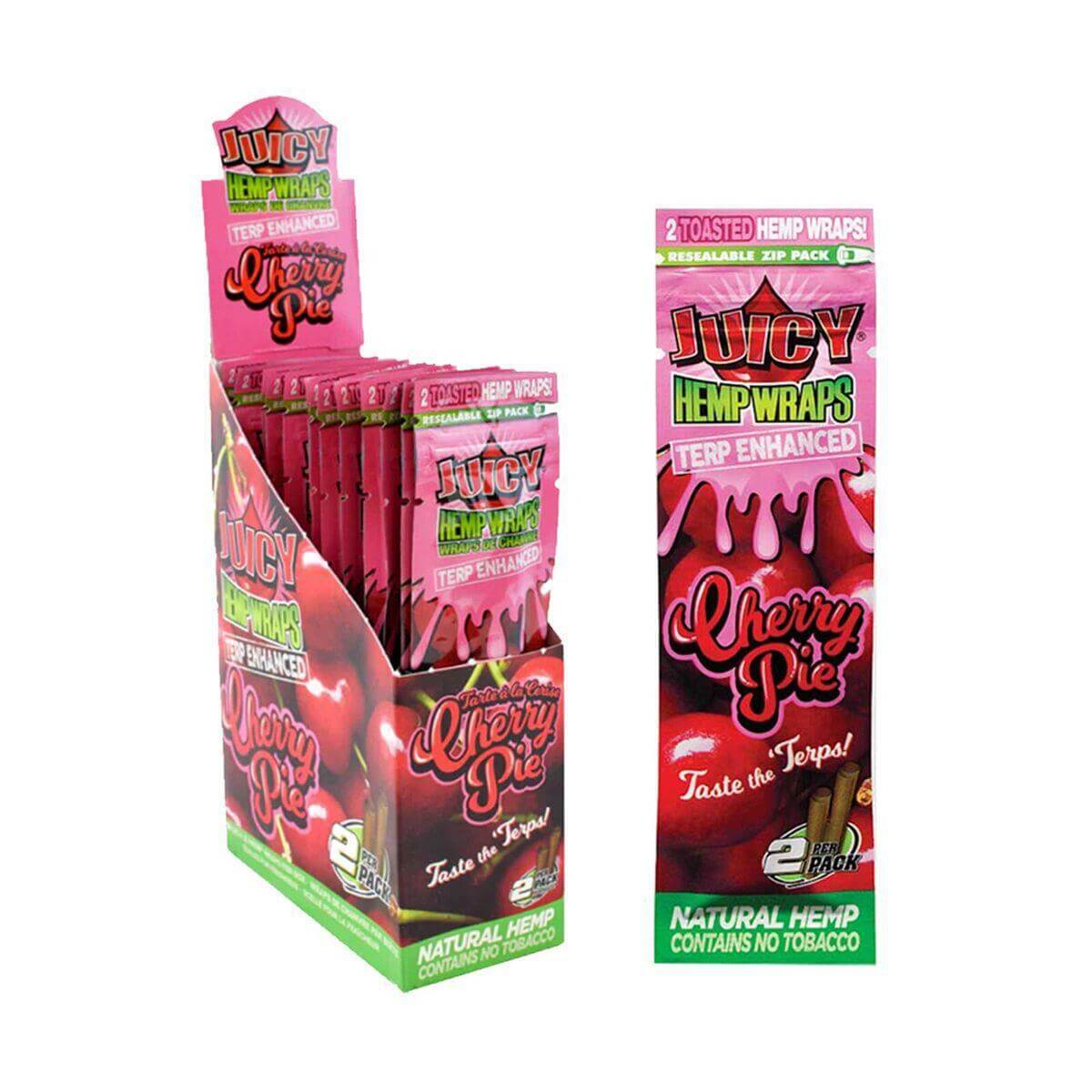 Juicy Jay's Cherry Pie Terp Enhanced Toasted Hemp Wraps pack, featuring 2 natural hemp wraps without tobacco.