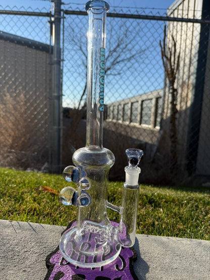 Highgrade Glass Flower Straight Tube - Blue Inline Perc w/ Filla Cello & Opal Attachments 14mm 90°
