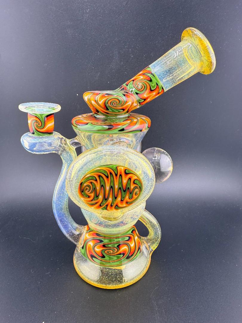 Crondo Glass Green Fumed & Green Flame Wig Wag  Redisculator Recycler 10mm 90°