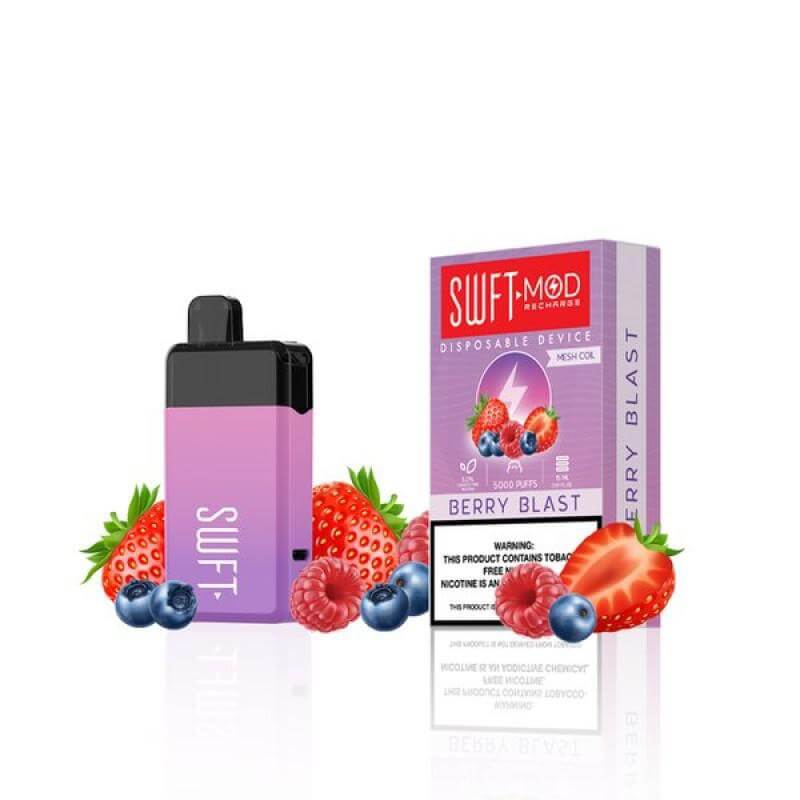 SWFT Mod 5k Disposable Vape in Berry Blast flavor with mixed berries, offering 5000 puffs of vaping satisfaction.