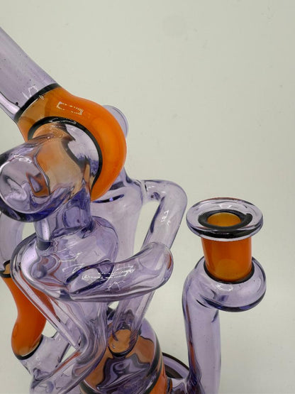 Domer Glass Double Drain Quad Uptake Purple & Orange Enclamo 10mm Recycler