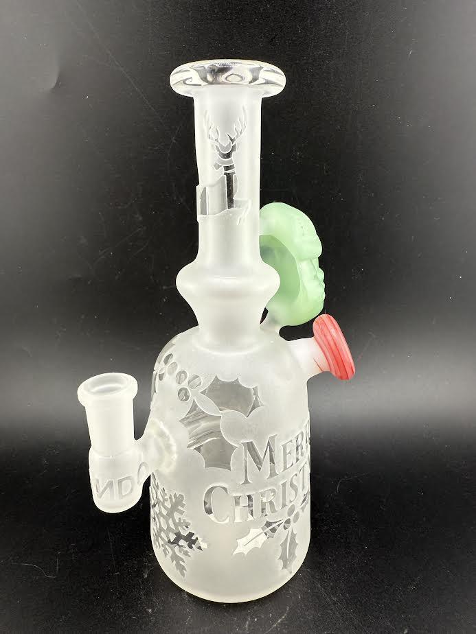 Brando Glass Christmas Sandblasted Moon Shine Jug w/ Santa Claus Pendant Attachment 10mm 90°