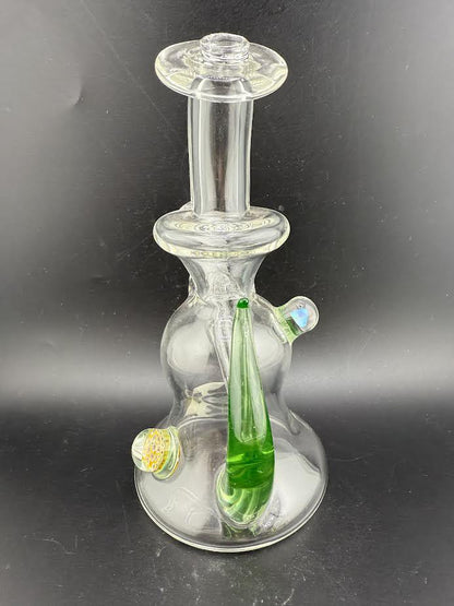 Pugsley Glass Bent Neck Clear Rig w/ Colored Horn and Opal Attachment 10mm 45°