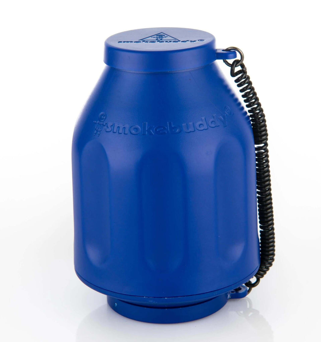 Smokebuddy Original Personal Air Filter in blue with keychain, designed for discreet smoke exhale and odor reduction.