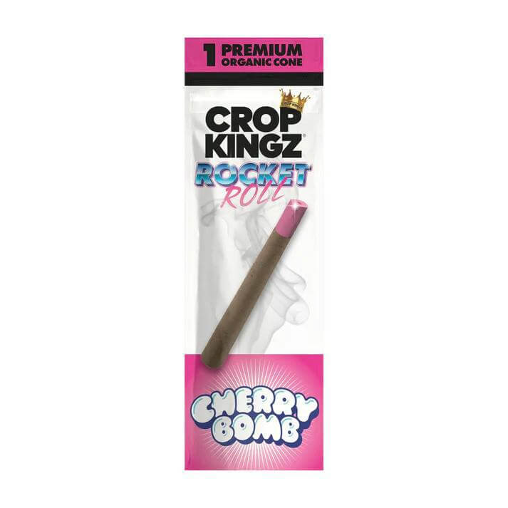 Crop Kingz Rocket Roll Wrap with Cherry Bomb flavored candy tip, premium organic cone, single wrap packaging.