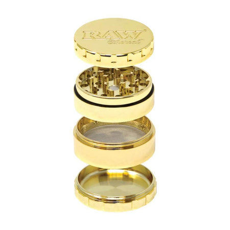 RAW Ethereal Gold-Plated Grinder 60mm 4-piece, showcasing premium stainless steel for effortless grinding.