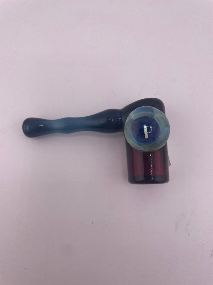 Danny W Glass Hammer Pipe - Blue & Red w/ Opal Encased Marble