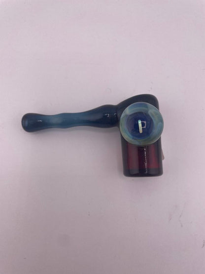 Danny W Glass Hammer Pipe - Blue & Red w/ Opal Encased Marble