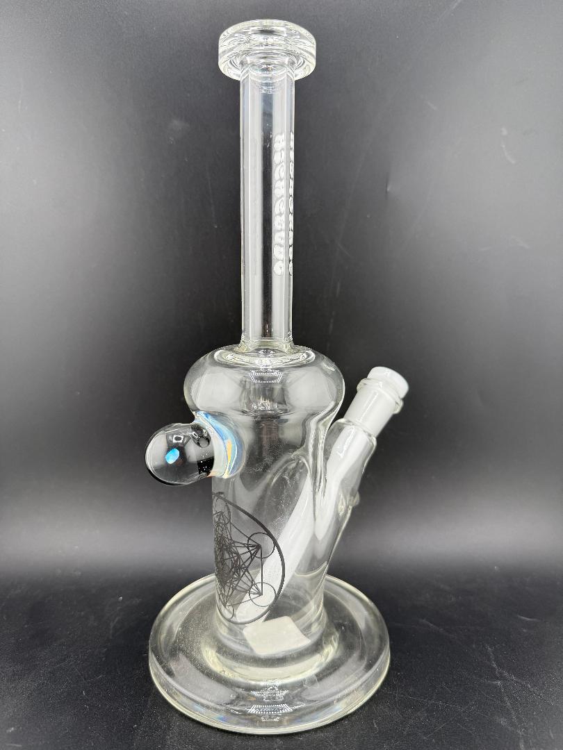 Highgrade Glass Flower Straight Tube - 10" Mini Opal Marble & Bake On Sacred Geometry 10mm 45°