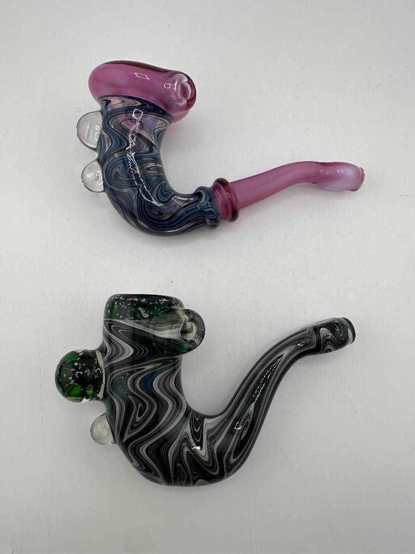 HighGrade Glass Dry Pipe - Fully Worked Wig Wag Heady Sherlock w/ marble and Opal Attachments