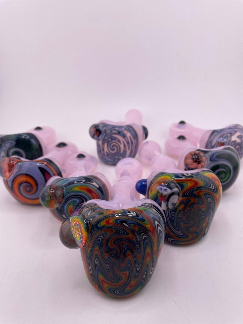 HighGrade Glass Hand Pipe - Pink w/ Reversal Wig Wag Cap