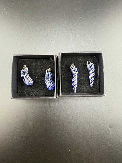 Filla John Glass Blue & White Dangly Earrings