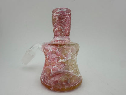 MJHoG Fumed Dry Ash Catcher in pink and gold handcrafted borosilicate glass with unique fumed design.